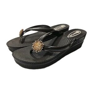 Dizzy Ripples Comfort Flip Flop Floral Cushioned Women's‎ Black Size 10 Shoes